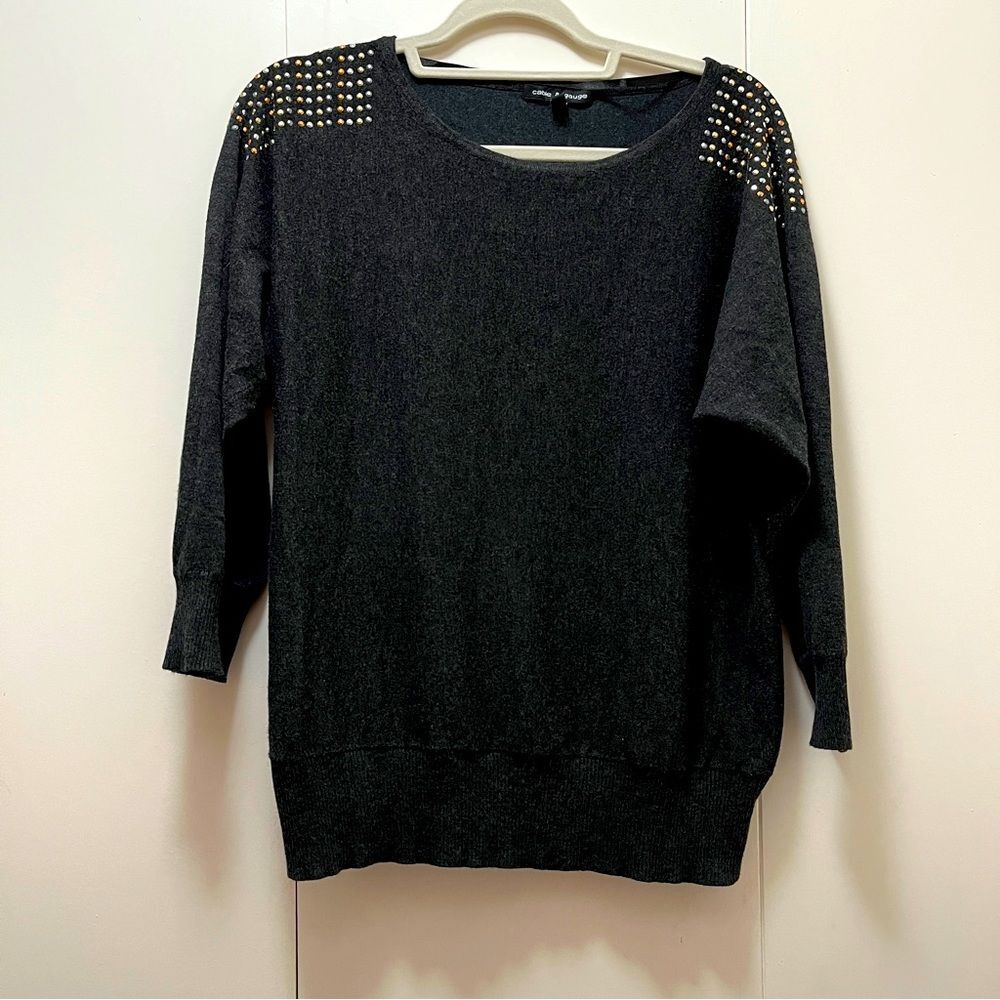 Cable & Gauge Charcoal Bedazzled 3/4 sleeve Sweater XL women